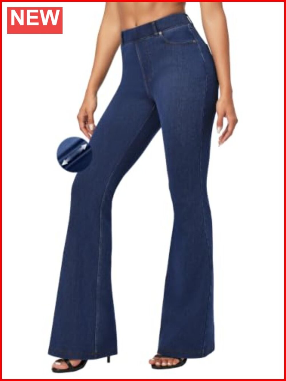 Pull On Bell Bottom Jeans High Waisted Flare Stretchy Denim Leggings